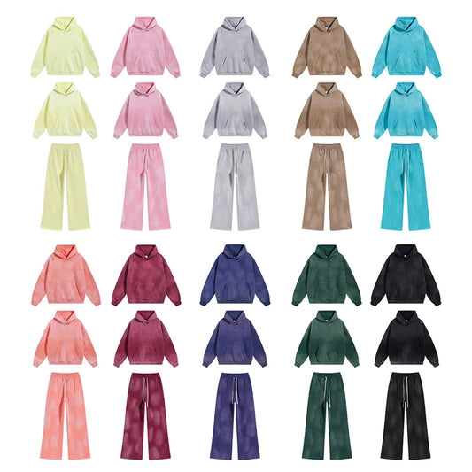 IEFB Washed Male Set Sweatshirt Sweatpants Splash-ink White Spray Dye Velvet Hoodies Autumn Spring New Trendy Male Wear 9W125