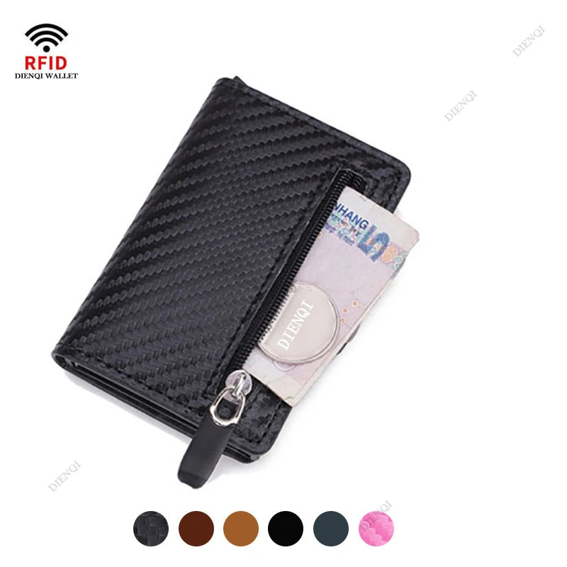 Men's Carbon Fiber RFID Wallet Leather Metal ID Credit Card Holder Business Case