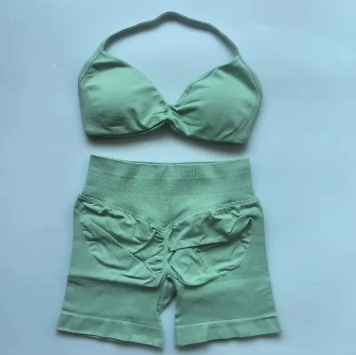 DFYIVE Yoga Gym Set 2 Piece Women Strappy Yoga Bra Top Workout Scrunch Shorts Sports Suit Fitness Clothes Seamless Yoga Set