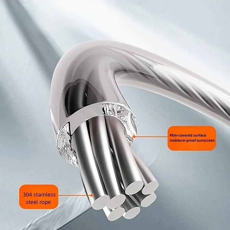 304Stainless Steel Clothesline, 5.1 Meters Retractable Laundry Rope Indoor Invisible Drying Rope Towel Quilt Clothes Drying Line