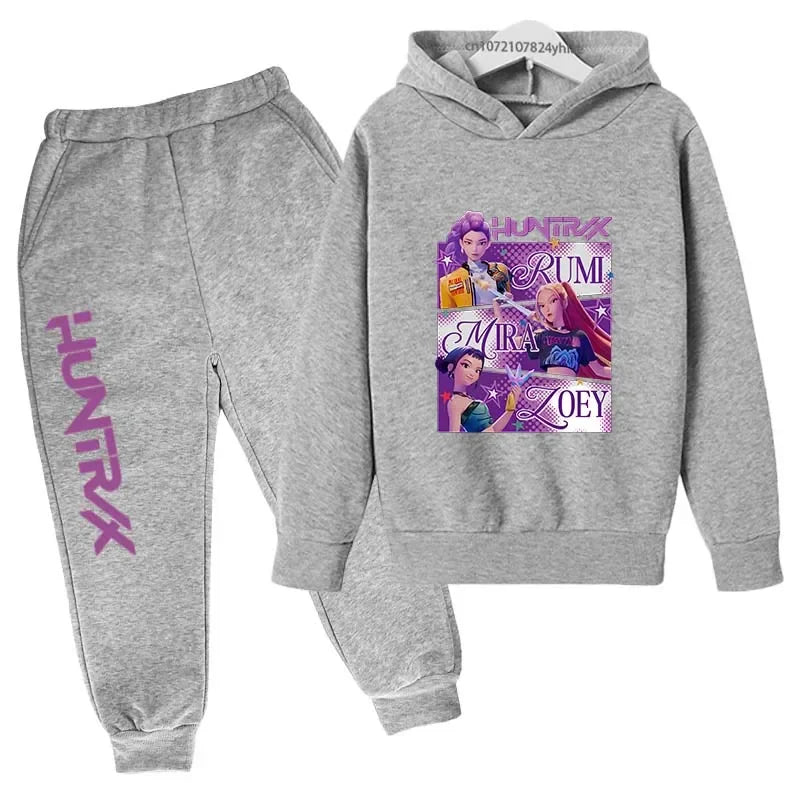 Kpop Demon Hunters Kids New Fashion Cartoon Print 2pcs Hoodie+Pants Sportsuits Casual Outfits Clothes For 2-13 Years Boys Girls