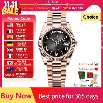 PAGANI DESIGN 2025 Rose Gold DD40 Men's Automatic NH36A Mechanical Watch