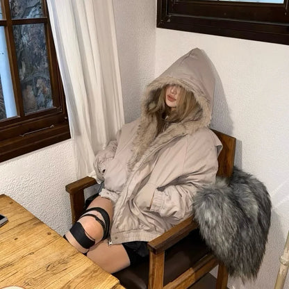 Y2K Winter Warm Clothing Men Women Retro Simple Plush Coat Sportswear New Loose Leather Motorcycle Punk Fur Collar Jacket Couple