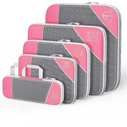 5PCS Travel Compressed Packing Cubes Storage Organizer Set With Shoe Bag Mesh Visual Luggage Portable Lightweight Suitcase Bag