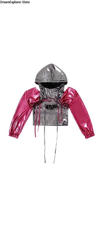 Girls K-pop Fashion Shiny Crop Top Hoodies Street Dance Pants Child Hip Hop Jazz Streetwear Clothes Sets Kids Girl Group Costume