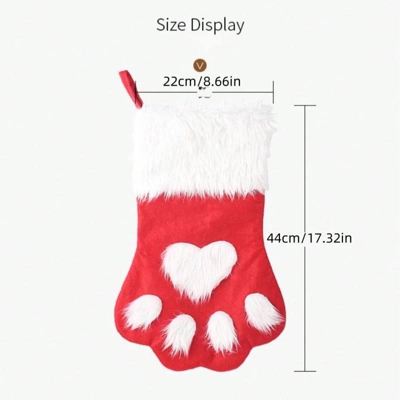 1PC Christmas Stockings, Contemporary Dog Paw Design, Polyester Hanging Socks for Xmas Decorations, Festive Candy Bags
