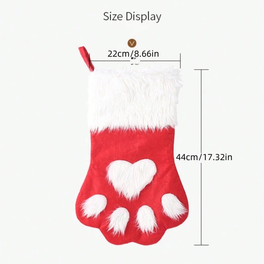 1PC Christmas Stockings, Contemporary Dog Paw Design, Polyester Hanging Socks for Xmas Decorations, Festive Candy Bags