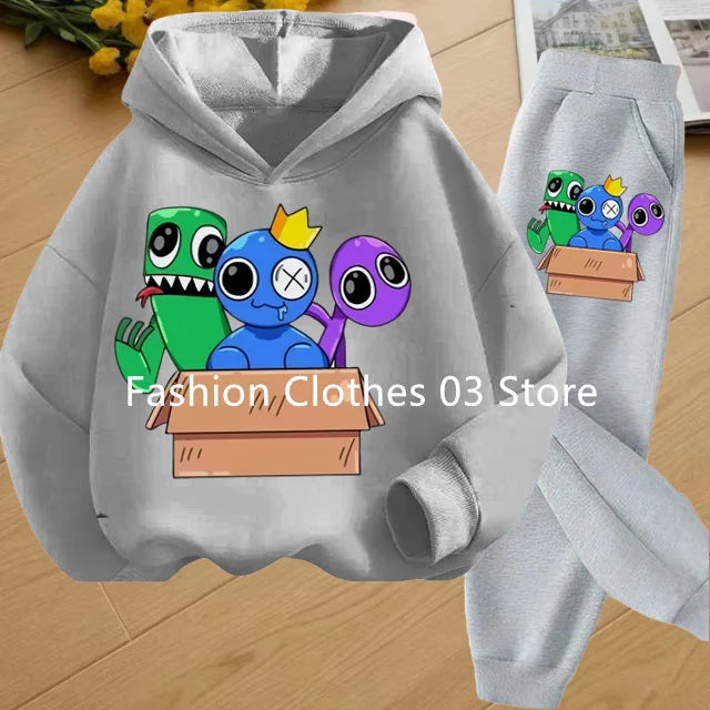 2025 Chic and Cozy Rainbow Friends Long Sleeve Sweatsuits Offer Soft Smooth Fabric Kids Spring Autumn Long Sleeve Hoodie Set