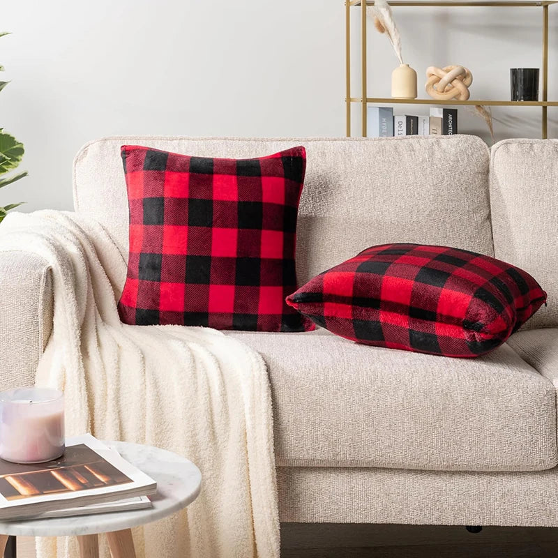 Buffalo Plaid Pillow Covers Cotton Throw Pillows Christmas Buffalo Check Pillow Case for Couch Sofa Cushion Bed Home Decorations