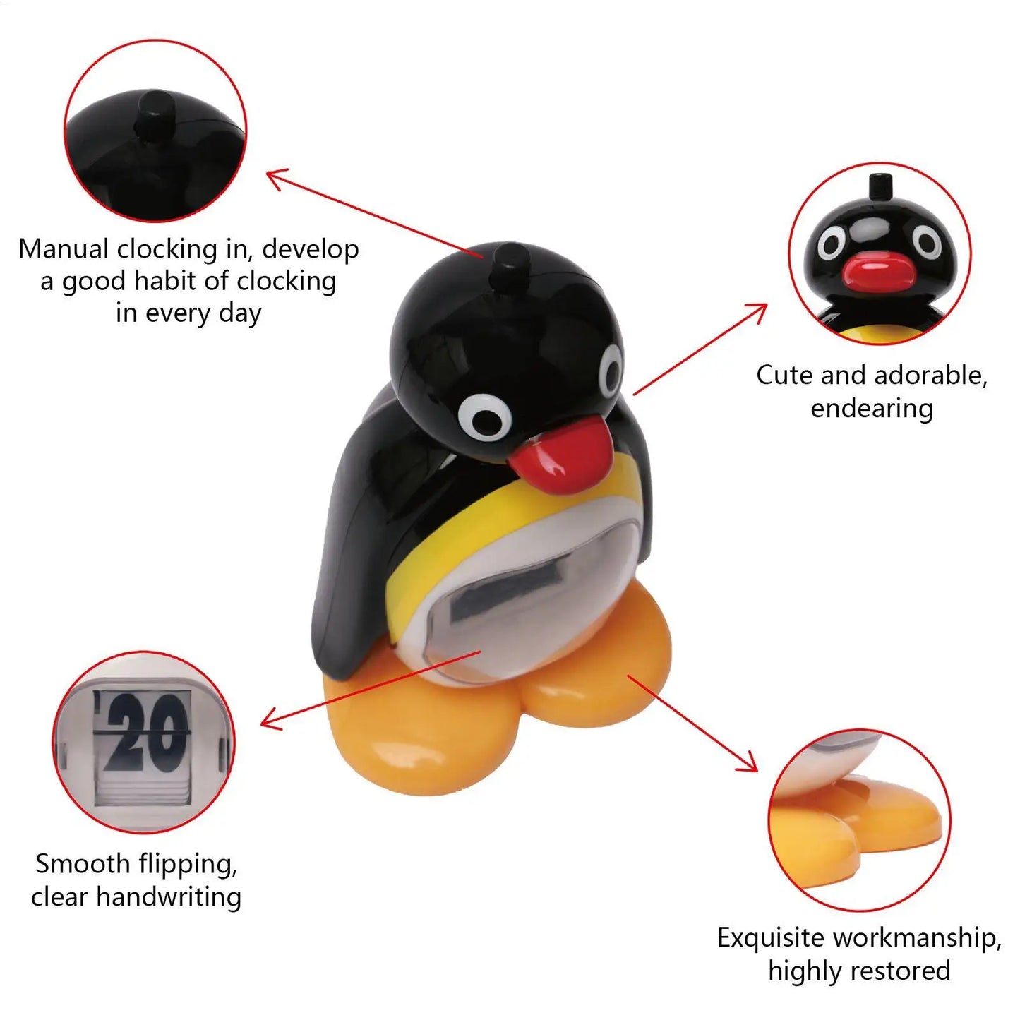 Penguin Perpetual Press Calendar Cute Retro Animal Doll Creative Desktop Ornament for Home Office Decor Christmas Birthday Gifts