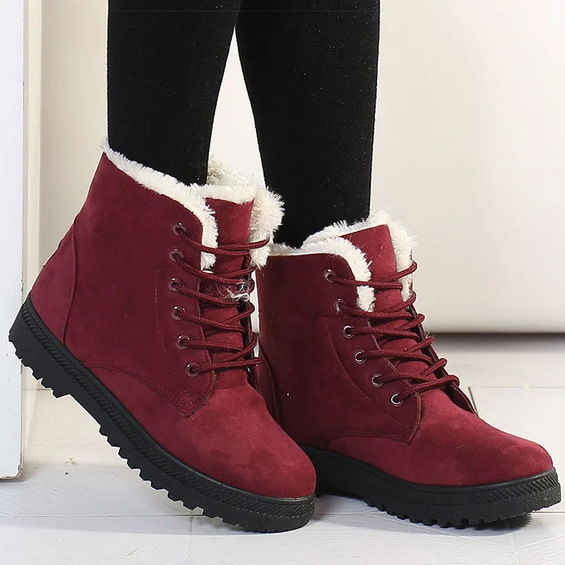 Women's Boots Warm Fur Botas Mujer 2025 Winter Shoes For Woman Snow Boots Low Heels Ankle Boots Winter Black Footwear Female