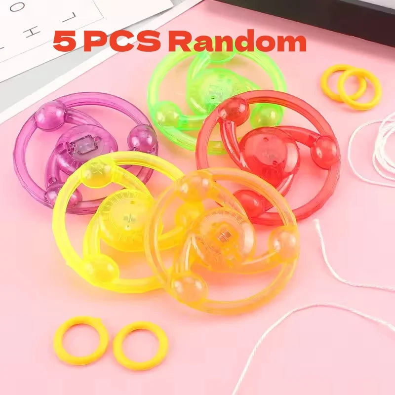 5pcs Kids Creative Bracing Wire Luminous Toy Flywheel Flash Spinning Top Light-emitting Gyro Fitness Shining Pull Line Flywheel