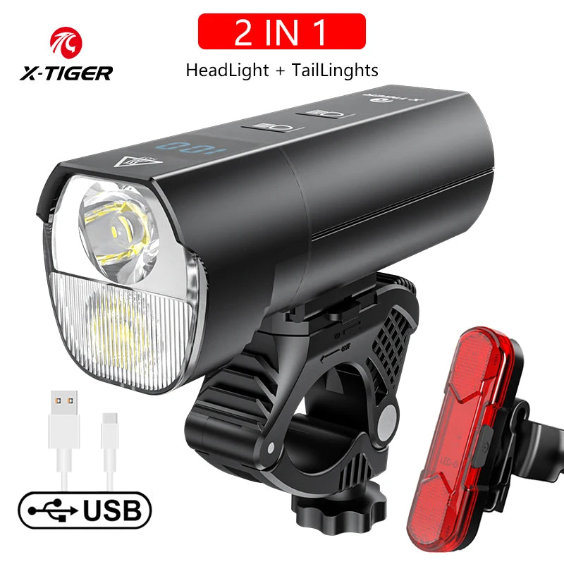 X-TIGER Waterproof MTB Bike Light Aluminum Alloy Road Cycling USB Rechargeable Headlight 2400 Lumens Bicycle Light Accessories