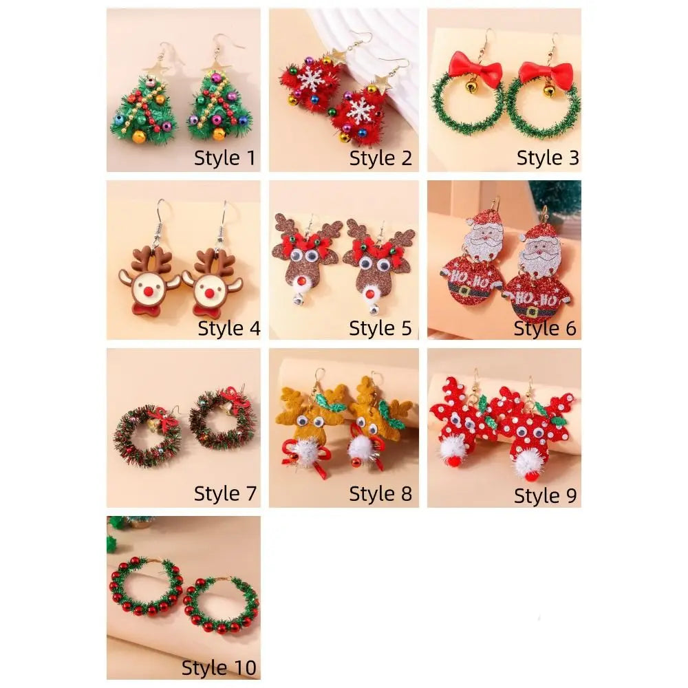 Merry Christmas Christmas Drop Earrings Xmas Tree Mix Styles New Year Earrings Decoration Alloy Wreath Circle Earrings Holiday