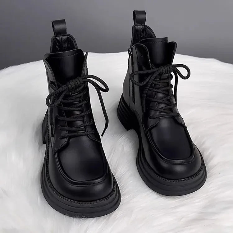 Winter Women's Boots Plush New Platform Warm Short Boots Flat Bottom Comfortable Outdoor Lace Up Ankle Boots Fashion Shoes 2025