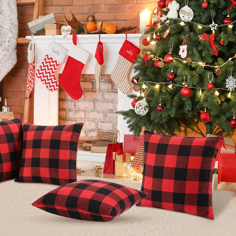 Buffalo Plaid Pillow Covers Cotton Throw Pillows Christmas Buffalo Check Pillow Case for Couch Sofa Cushion Bed Home Decorations