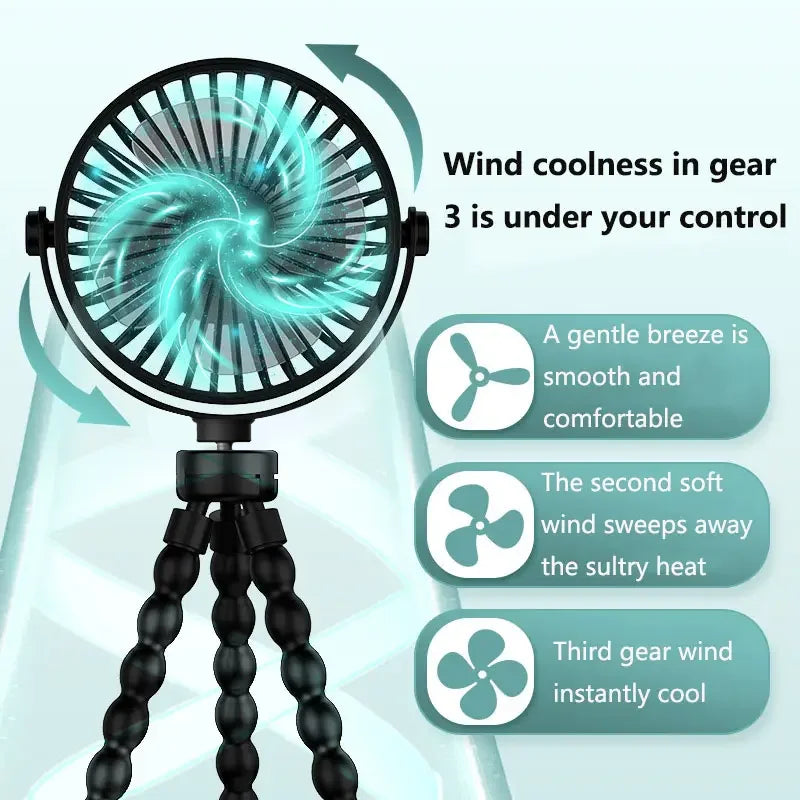 Portable Mini Stroller Fan with Flexible Tripod Small Handheld Rechargeable Clip On for Car Seat Crib Treadmill Travel Camping