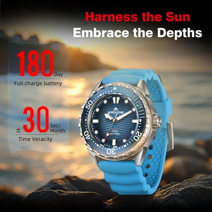 NORTH EDGE TRITON Solar Diving Watch Men 316L Stainless Steel 300M Waterproof