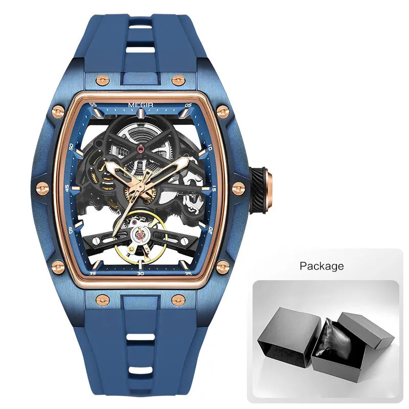 MEGIR 2242 Blue Automatic Men’s Watch Sport Mechanical Skeleton Waterproof