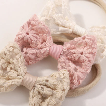 4pcs Baby Girls Embroidered Lace Bows Headband Set Newborn Floral Elastic Hairband Bow Headwear Kids Hair Accessories