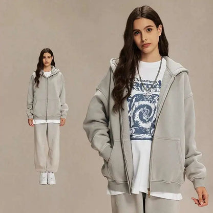 IEFB Men's Wear Wax Printing Vintage Male Hoodies Oversized Loose Zipper Water Washed Plush Sweatshirt Trendy New 9C9349