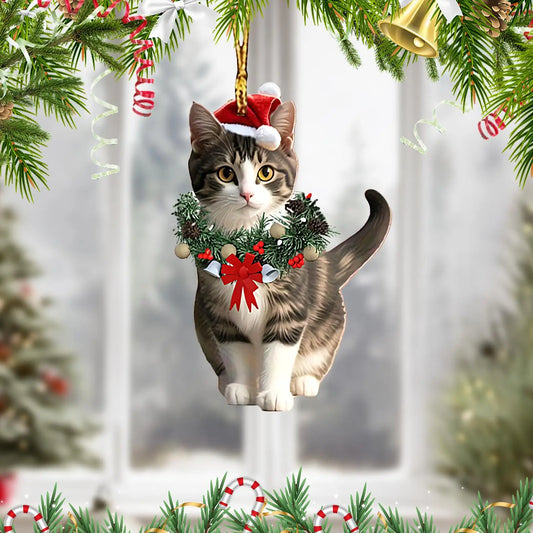 Cat Ornaments for Christmas Tree 2D Acrylic Pendant Cute Christmas Animal Ornaments for Home Fireplace Garden Workplace