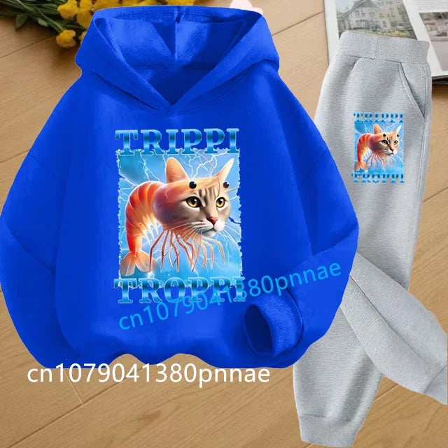 Tralalero Tralala Tung Tung Tung Funny Italian Brainrot Kids Clothes Boys Hoodie+Pants 2pcs Set Girls Tracksuit Children Outfits