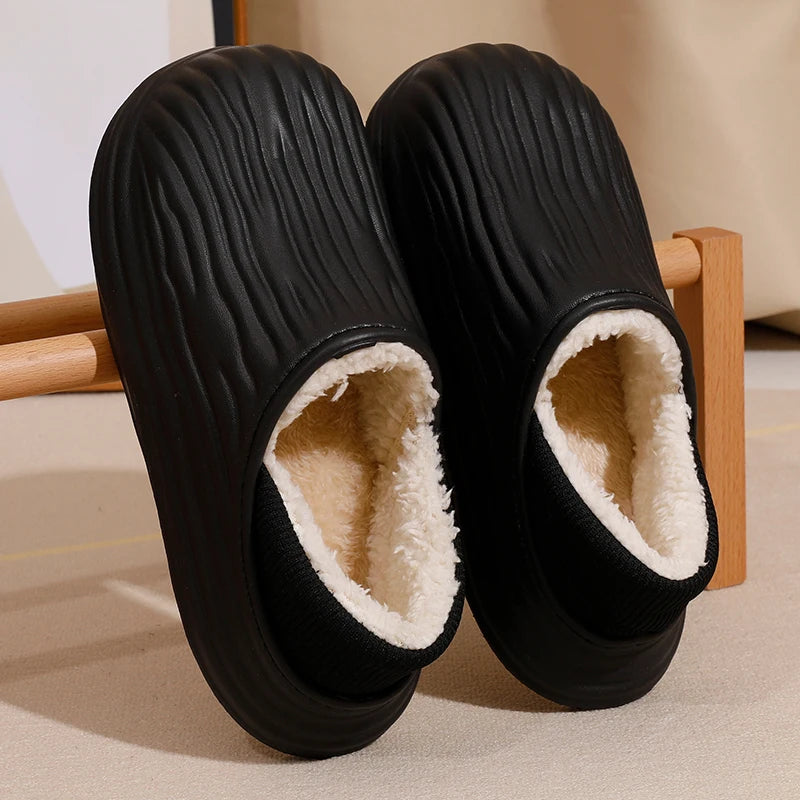 New EVA Short Plush Waterproof couples Slippers Winter  Warm striped  women Cotton Shoes Soft Thick Comfort Home floors Slides