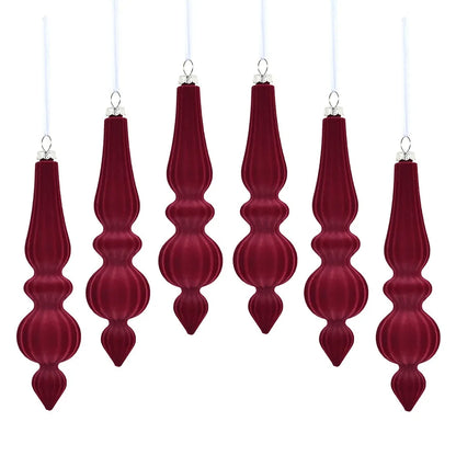 6pcs Flocked Velvet Christmas Gourd Pendant Plastic Shatterproof Christmas Cone Ball Set Reusable Xmas Tree Hanging Ornaments