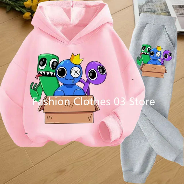 2025 Chic and Cozy Rainbow Friends Long Sleeve Sweatsuits Offer Soft Smooth Fabric Kids Spring Autumn Long Sleeve Hoodie Set