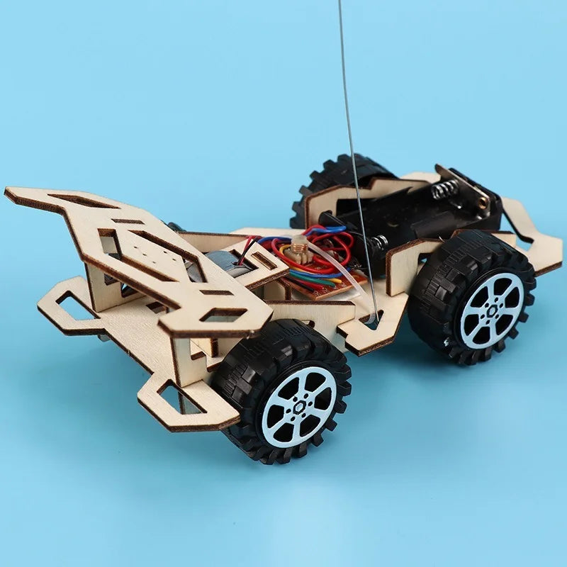 Kids Remote Control Electric Wooden Racing Toys Technology Innovation DIY Hand-assembled Electric Wireless Four-wheel Drive Toys