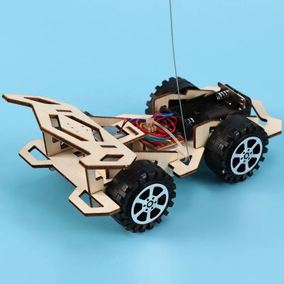 Kids Remote Control Electric Wooden Racing Toys Technology Innovation DIY Hand-assembled Electric Wireless Four-wheel Drive Toys