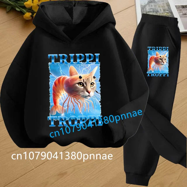 Tralalero Tralala Tung Tung Tung Funny Italian Brainrot Kids Clothes Boys Hoodie+Pants 2pcs Set Girls Tracksuit Children Outfits