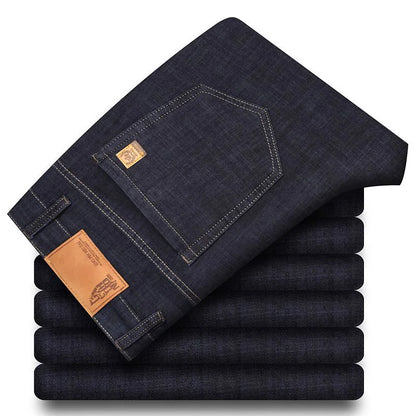 Spring Summer Business Jeans Men Light Blue Casual Straight Stretch Fashion Classic Work Denim Trousers Brand Clothing