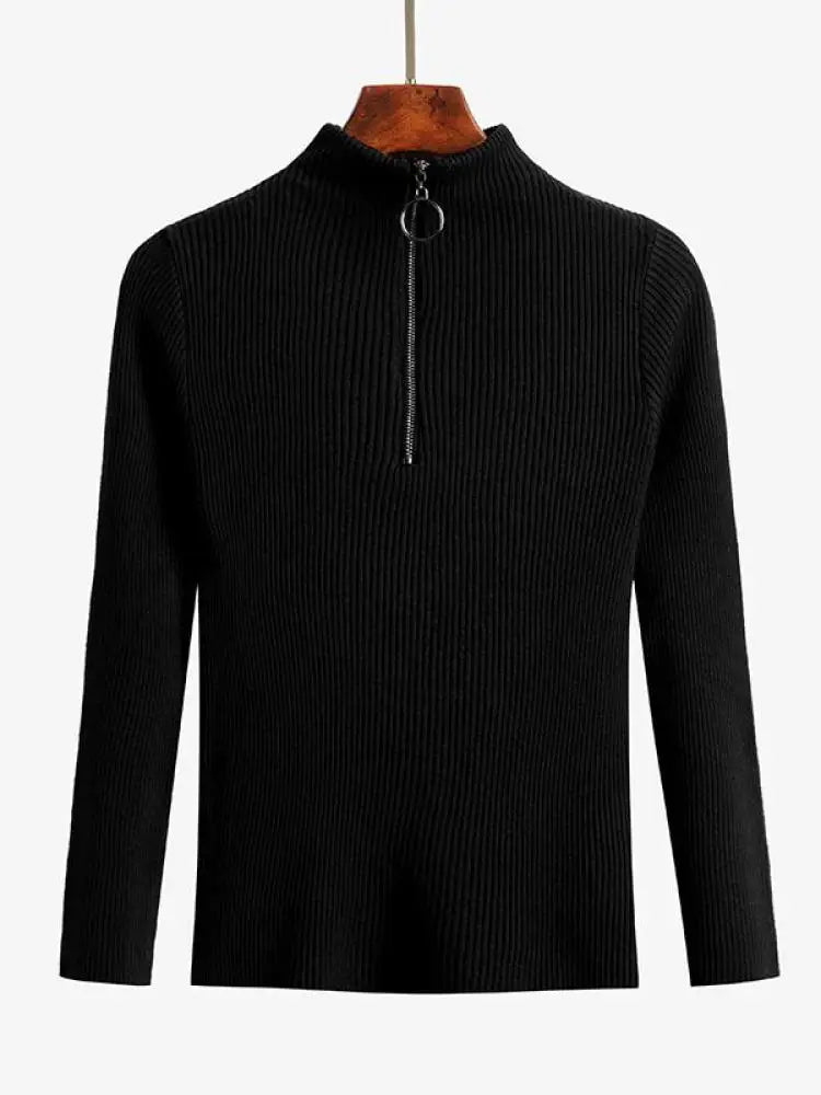 Women Fashion Solid Knitted Sweaters Vintage Long Sleeve Zip-up Basic Half Turtleneck Sweater Female Pullovers Chic Casual Tops