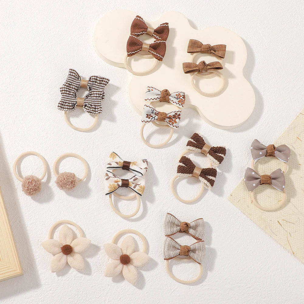 10Pcs/Set Baby Girls Bows Hair Bands Cartoon Dot Bowknot Flower Kids Hair Ropes Handmade Rubber Band Hair Accessories