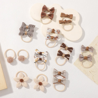 10Pcs/Set Baby Girls Bows Hair Bands Cartoon Dot Bowknot Flower Kids Hair Ropes Handmade Rubber Band Hair Accessories