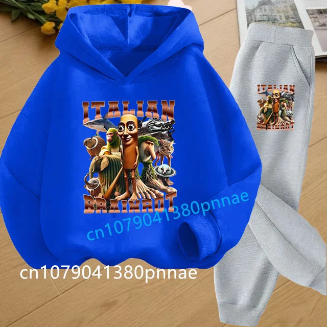 Tralalero Tralala Tung Tung Tung Funny Italian Brainrot Kids Clothes Boys Hoodie+Pants 2pcs Set Girls Tracksuit Children Outfits