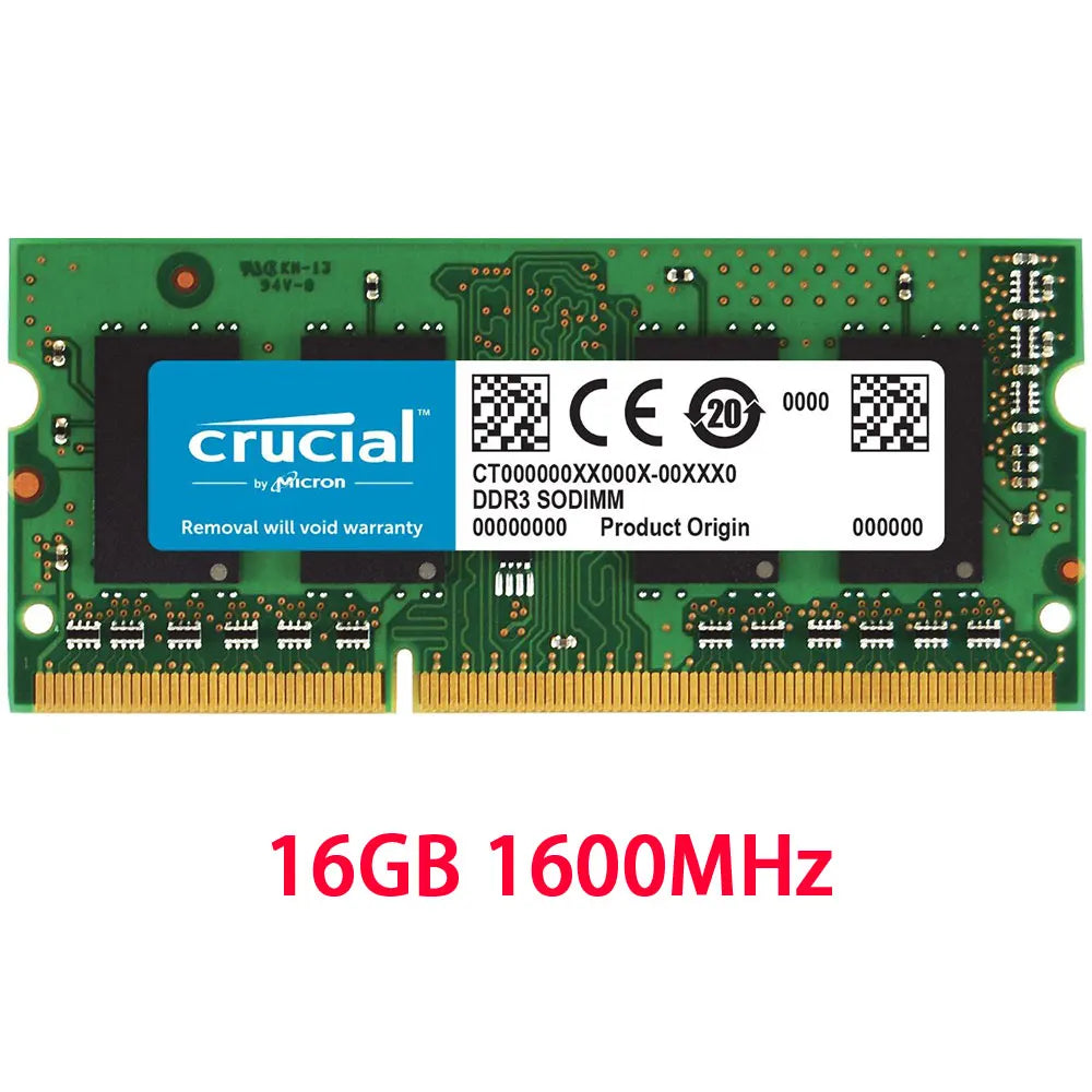 Crucial Memoria RAM DDR3L 16GB 1600MHz PC3L-12800S 204Pin 1.35V SODIMM Memory DDR3 16GB 1600MHz PC3-12800 Laptop Notebook RAMs