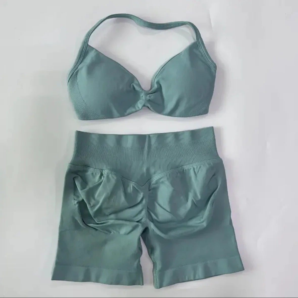 DFYIVE Yoga Gym Set 2 Piece Women Strappy Yoga Bra Top Workout Scrunch Shorts Sports Suit Fitness Clothes Seamless Yoga Set