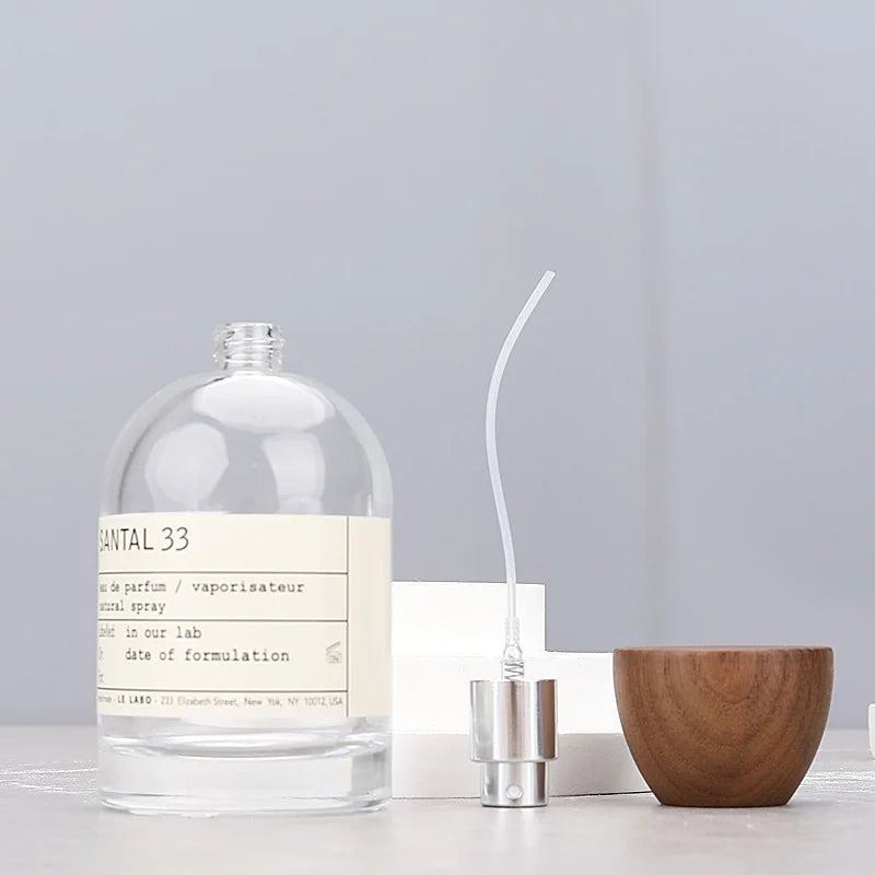 High-grade 30/50/100ml Empty Clear/ Frosted Glass Perfume Bottle Screw Wood Lid Spray Bottle Toner Atomizer Cosmetic Bottles