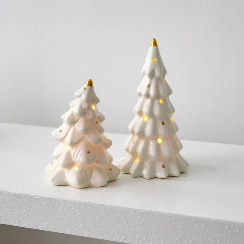 Ceramic luminous mini Christmas tree small desktop home ornaments Christmas gifts small scene layout props