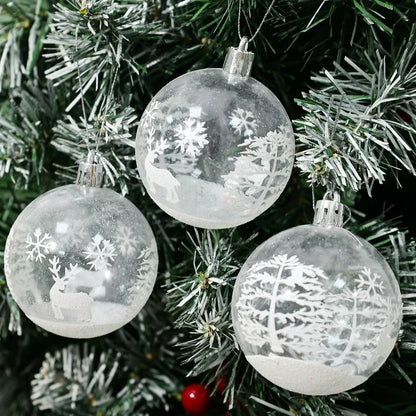 Transparent White Snow Ball Christmas Balls Pendant Xmas Tree Decoration Clear Baubles Hanging Ornament New Year Party Supply
