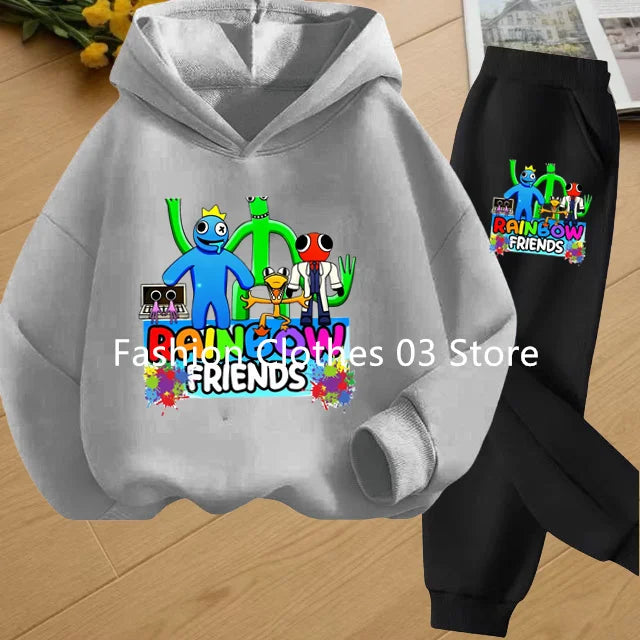 2025 Chic and Cozy Rainbow Friends Long Sleeve Sweatsuits Offer Soft Smooth Fabric Kids Spring Autumn Long Sleeve Hoodie Set