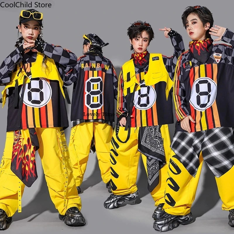 Boys Hip Hop Cool Sweatshirt Vest Street Dance Cargo Pants Girls K-pop Jazz Costumes Children Teens Clothes Sets Kids Streetwear
