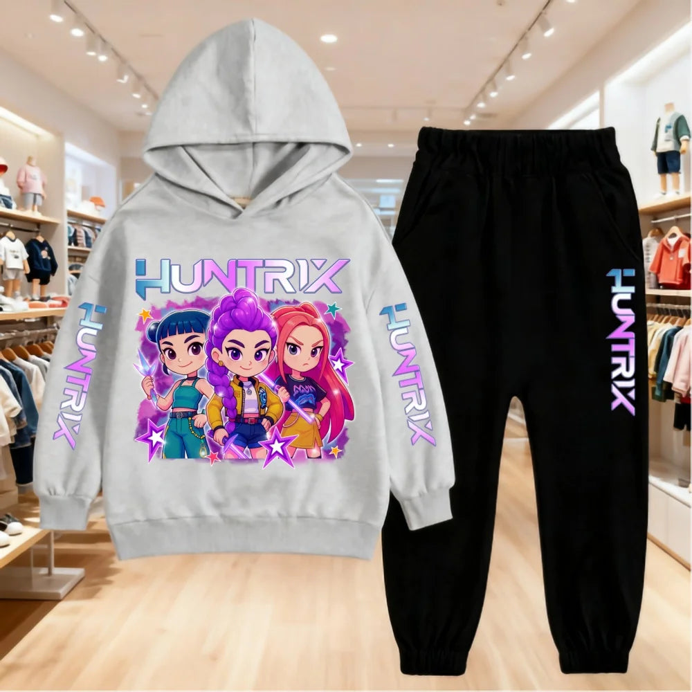 2025 KPop Demon Hunters Kids Hoodie Set Boys Teen Girls Hoody Sweatshirts With Pants Tracksuit Children's Autumn Clothing 2pcs