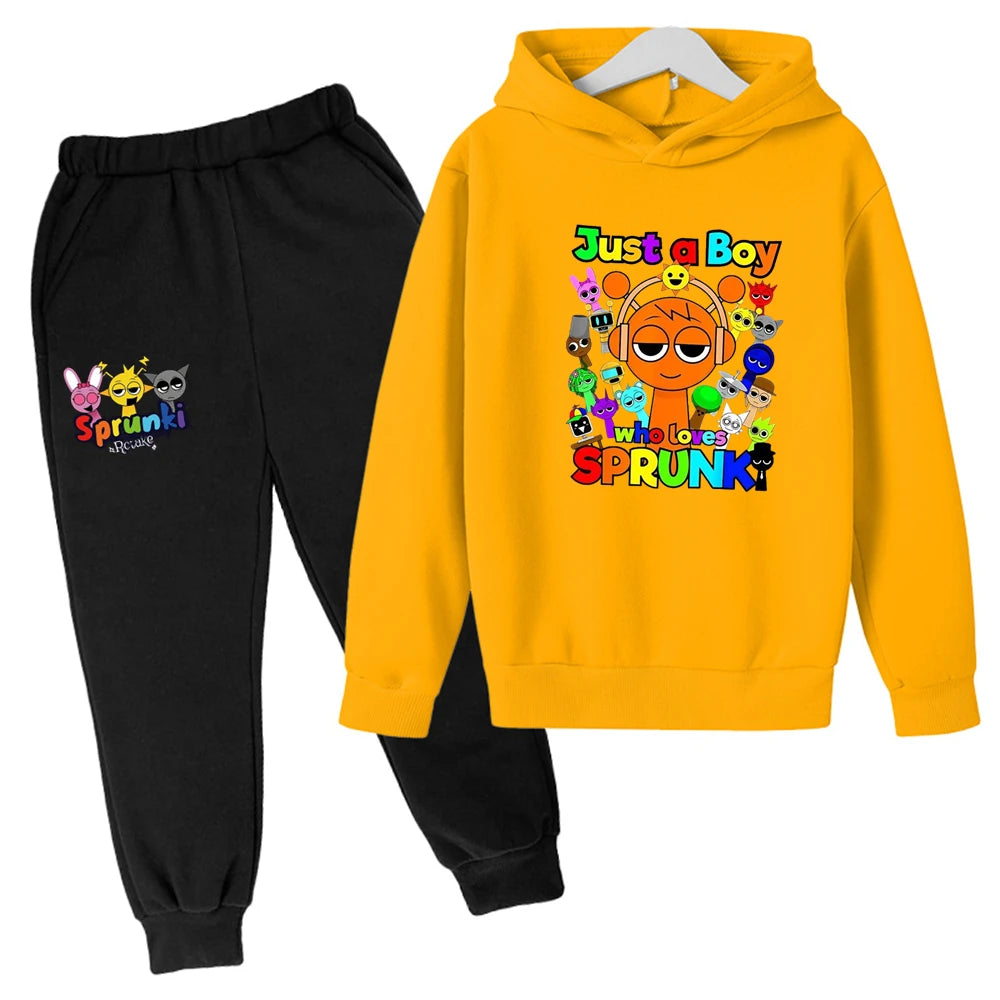 Sprunki Kids Clothes Hoodie+pants Age 2-12 Boy Girl Incredibox Anime Figures Sweatshirt Spring Autumn Pullover for Children Sets