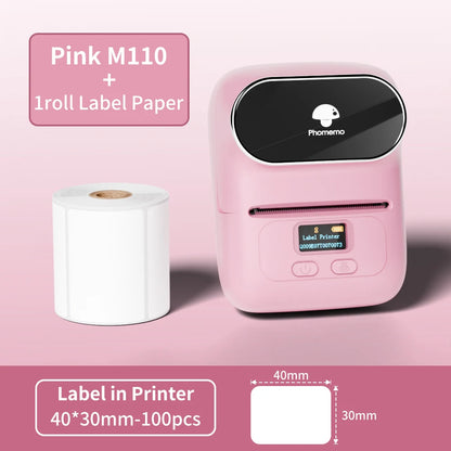 Phomemo M110 Label Makers Barcode Label Printer Bluetooth Portable Thermal Printer for Small Business Address Logo Clothing