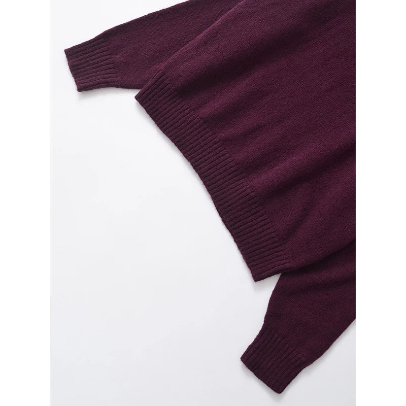 YENKYE Women Burgundy Basic Knit Soft Sweater Vintage Oversize Turtleneck Long Sleeve Autumn Winter Casual Pullover