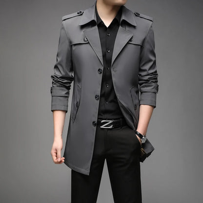 New Spring Men Trench Fashion England Style Long Trench Coats Mens Casual Outerwear Jackets Windbreaker Brand Mens Clothing 2025